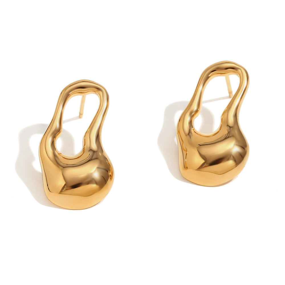 Irregular Hollow Water Drop Stud Earrings 18K Gold Plated Steel