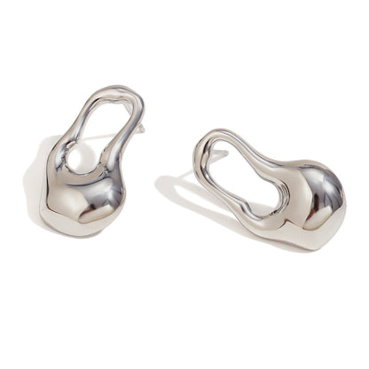 Irregular Hollow Water Drop Stud Earrings Stainless Steel