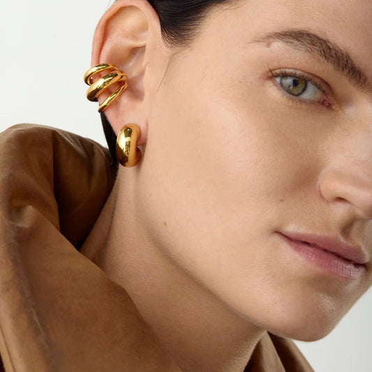 Three-line Gradient Non-pierced Ear Clip 18K Gold Plated Steel