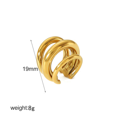 Three-line Gradient Non-pierced Ear Clip 18K Gold Plated Steel