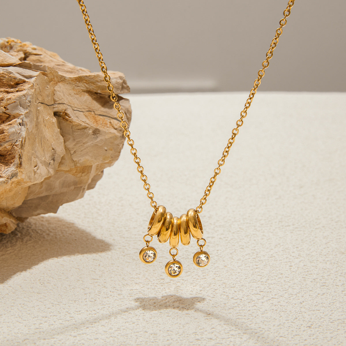 Rhinestone Necklace 18K Gold Plated Steel