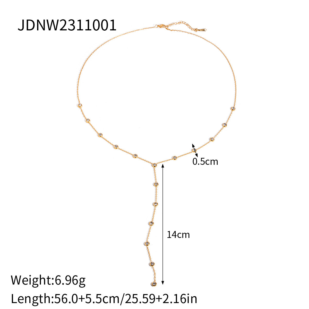 Rhinestone Tassel Pendant Y-shaped Necklace 18K Gold Plated Steel