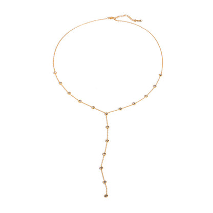 Rhinestone Tassel Pendant Y-shaped Necklace 18K Gold Plated Steel