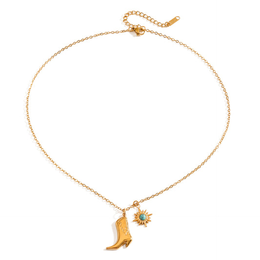Turquoise Boot Pendant Necklace 18k Gold Stainless Steel