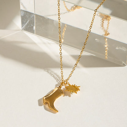 Turquoise Boot Pendant Necklace 18k Gold Stainless Steel