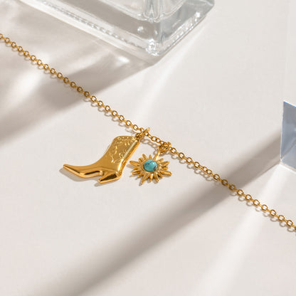 Turquoise Boot Pendant Necklace 18k Gold Stainless Steel