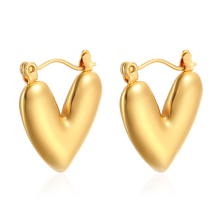 Heart-shaped Stud Earrings 18K Gold Plated Steel