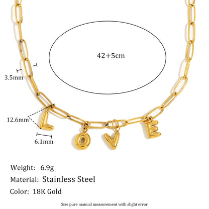 Paperclip Love Letters Necklace 18K Gold Plated Steel