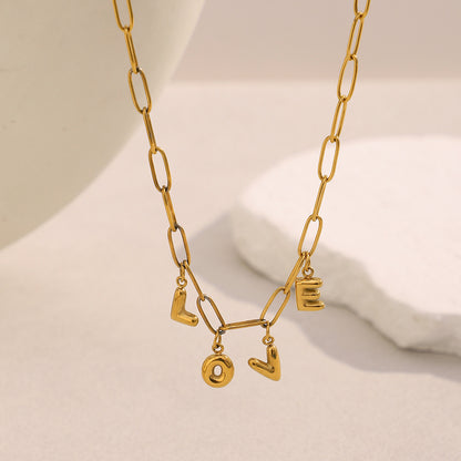 Paperclip Love Letters Necklace 18K Gold Plated Steel