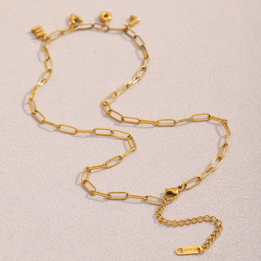 Paperclip Love Letters Necklace 18K Gold Plated Steel