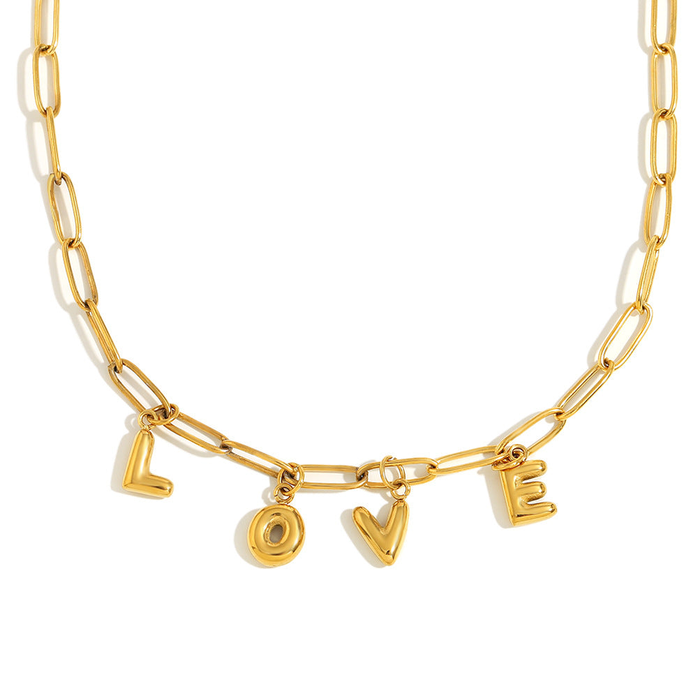 Paperclip Love Letters Necklace 18K Gold Plated Steel