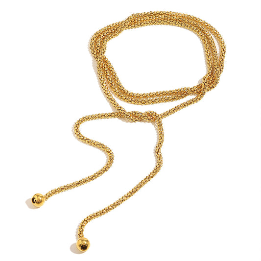 Multi-layer Wrapped Square Pearl Chain 18K Gold Plated Steel