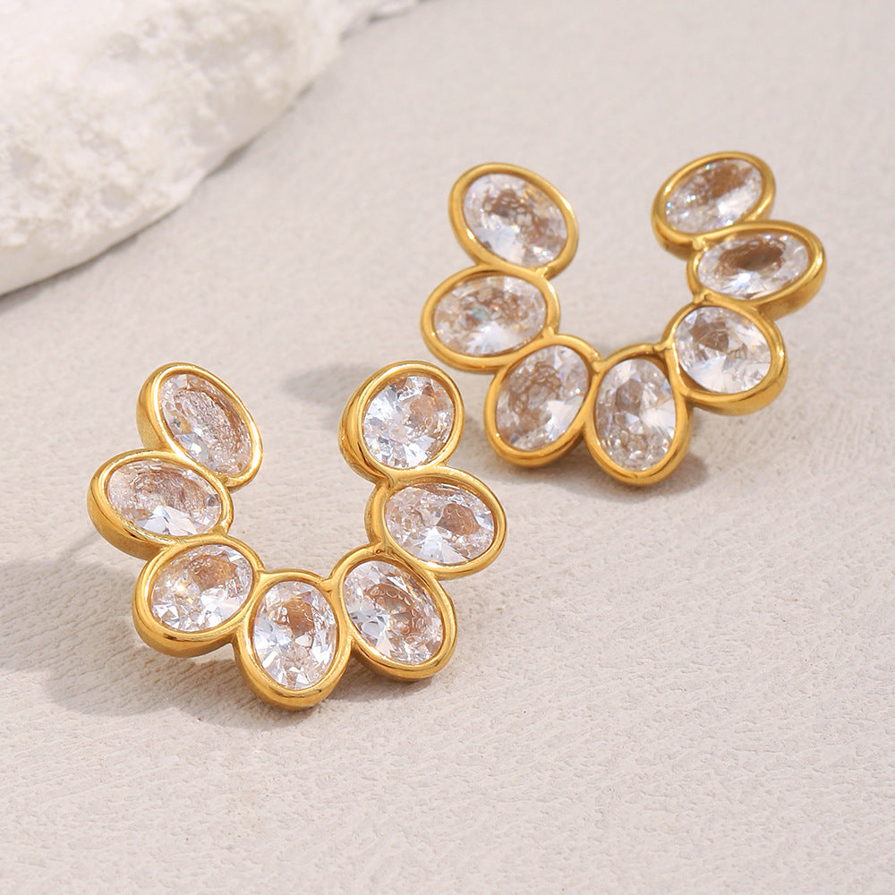 Flower Zircon Small Stud Earrings 18k Gold Plated Steel