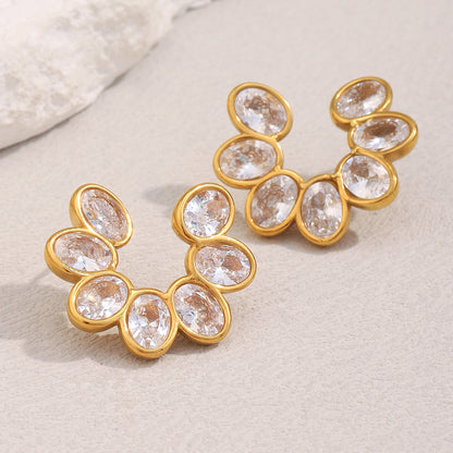 Flower Zircon Small Stud Earrings 18k Gold Plated Steel