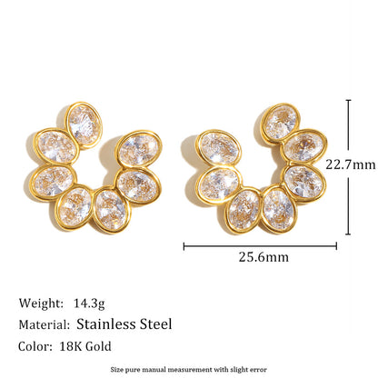 Flower Zircon Small Stud Earrings 18k Gold Plated Steel