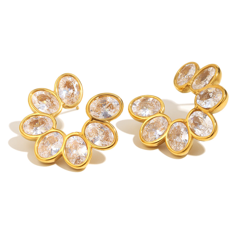 Flower Zircon Small Stud Earrings 18k Gold Plated Steel