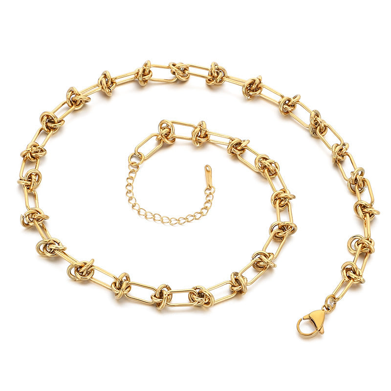 Handmade Knotted Chain 18K Gold Stainless Steel Unisex Necklace