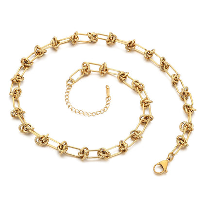 Handmade Knotted Chain 18K Gold Stainless Steel Unisex Necklace
