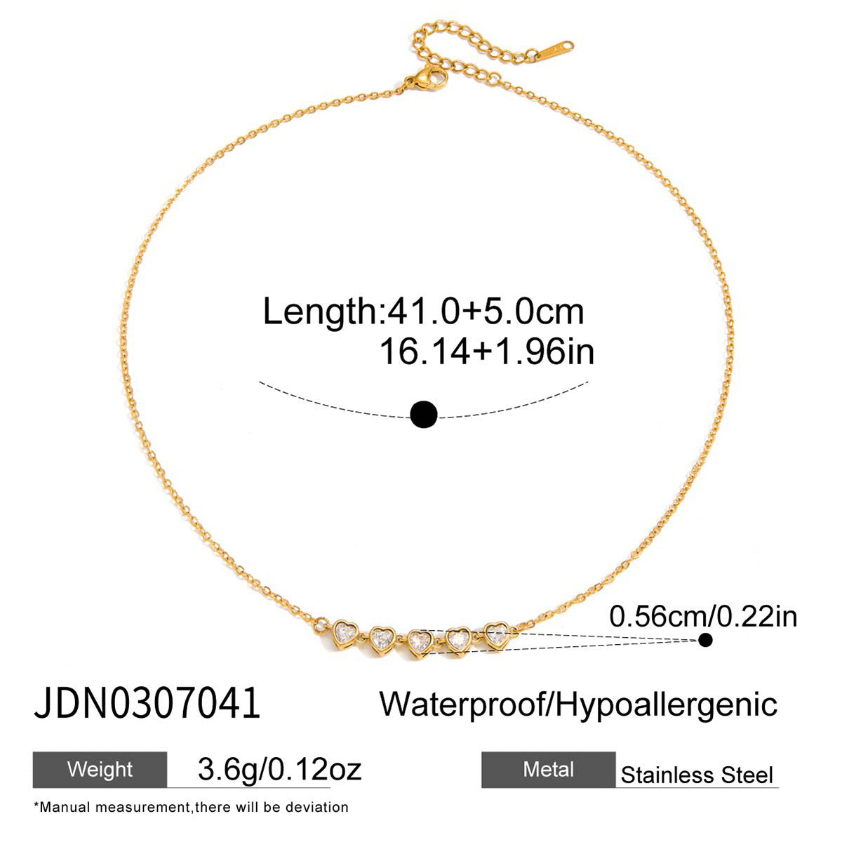 Heart Zircon Necklace 18k Stainless Steel