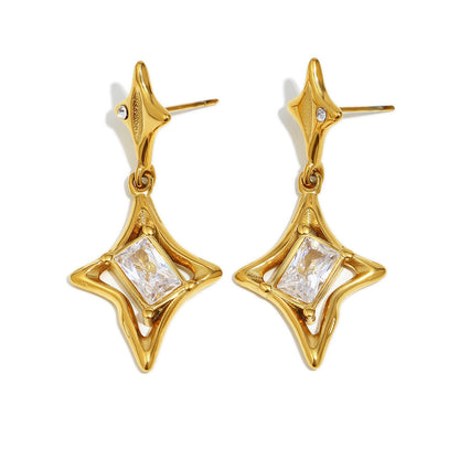 Polar Star Pendant Stud Earrings 18K Gold Stainless Steel