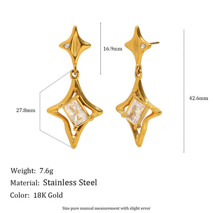 Polar Star Pendant Stud Earrings 18K Gold Stainless Steel