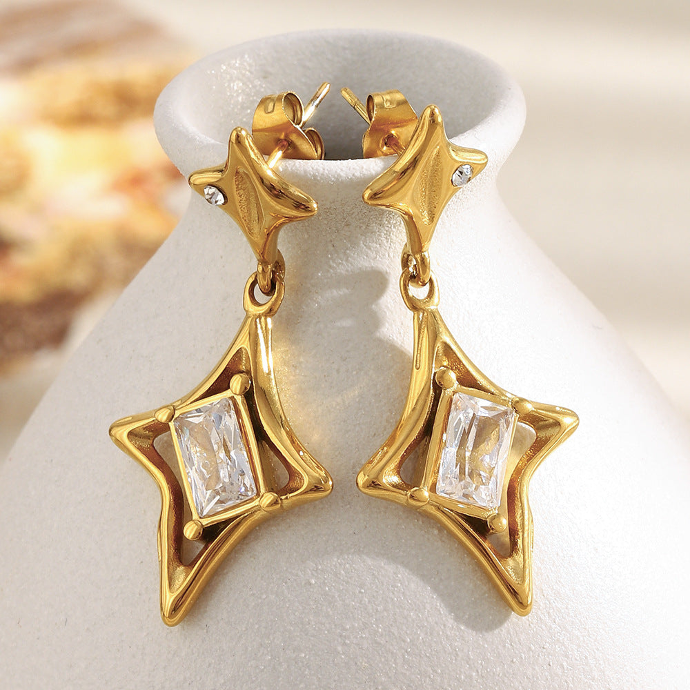 Polar Star Pendant Stud Earrings 18K Gold Stainless Steel