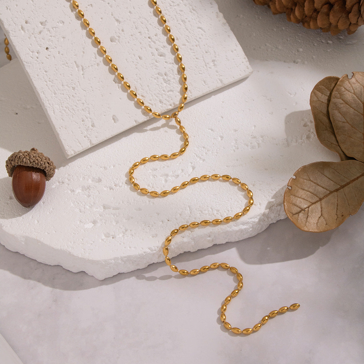 Oval Bead Chain 18k Gold Plated Stainless Steel