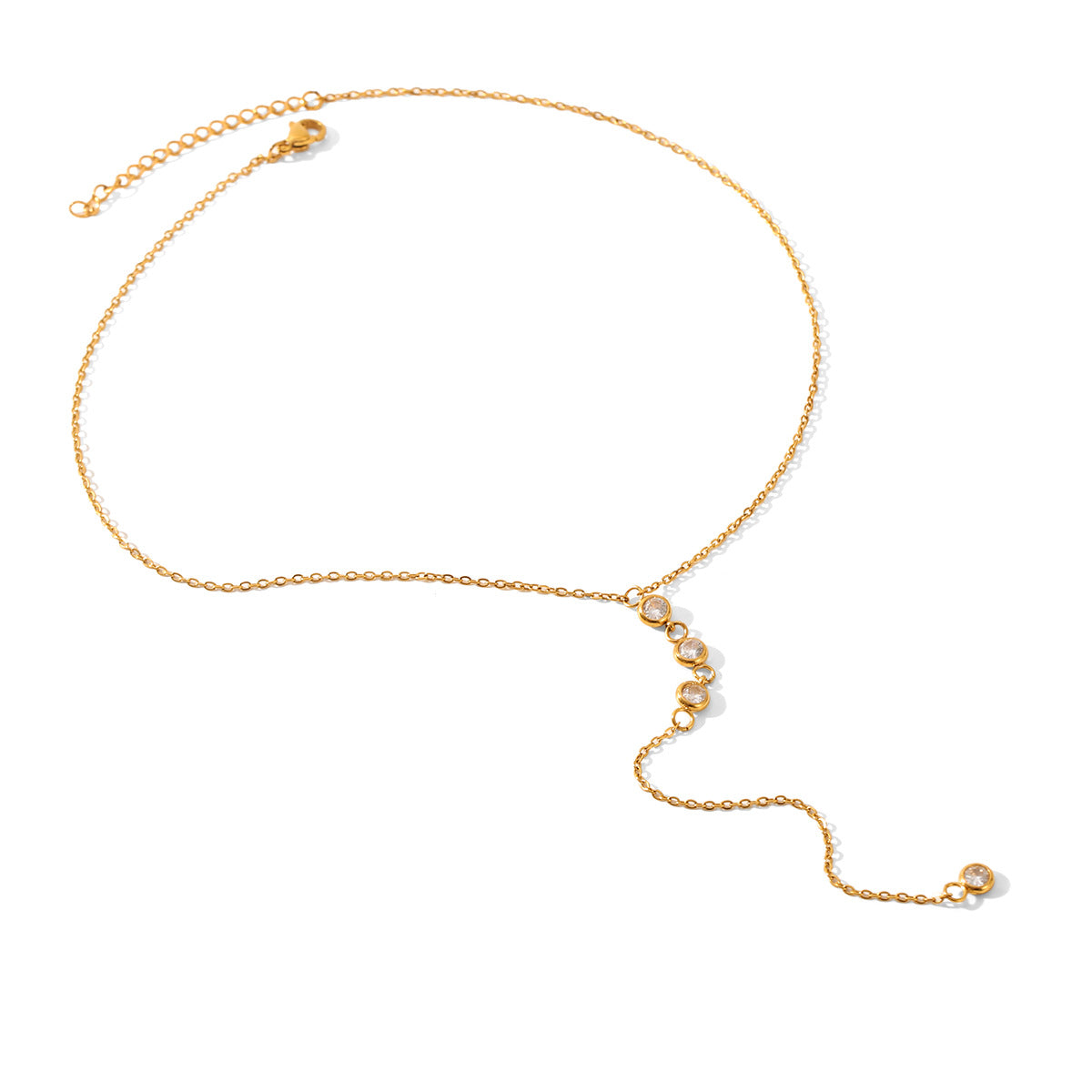 Zircon Long Pendant Necklace 18K Gold Steel