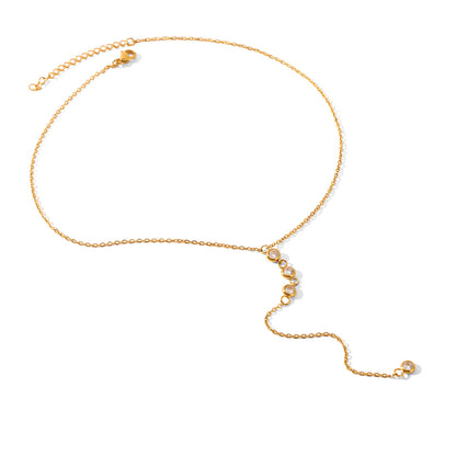 Zircon Long Pendant Necklace 18K Gold Steel