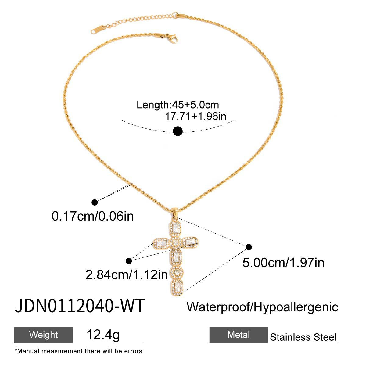 Rhinestone Cross Necklace 18K Gold Plated Steel