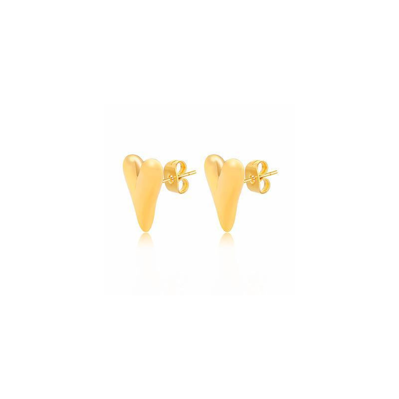 Heart Shape Stainless Steel 18K Gold Plated Ear Studs
