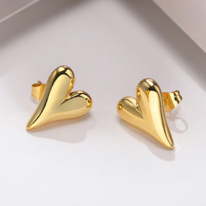 Heart Shape Stainless Steel 18K Gold Plated Ear Studs