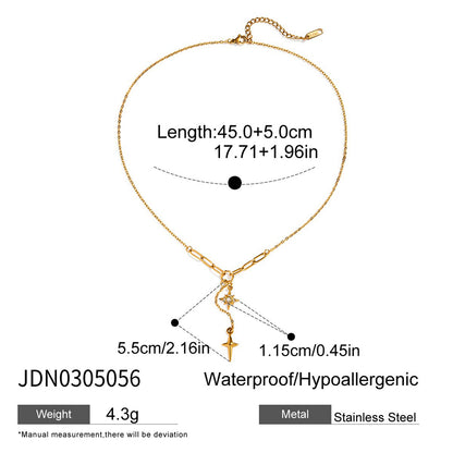 Zircon Inlay Layered Necklace 18K Gold Plated Steel