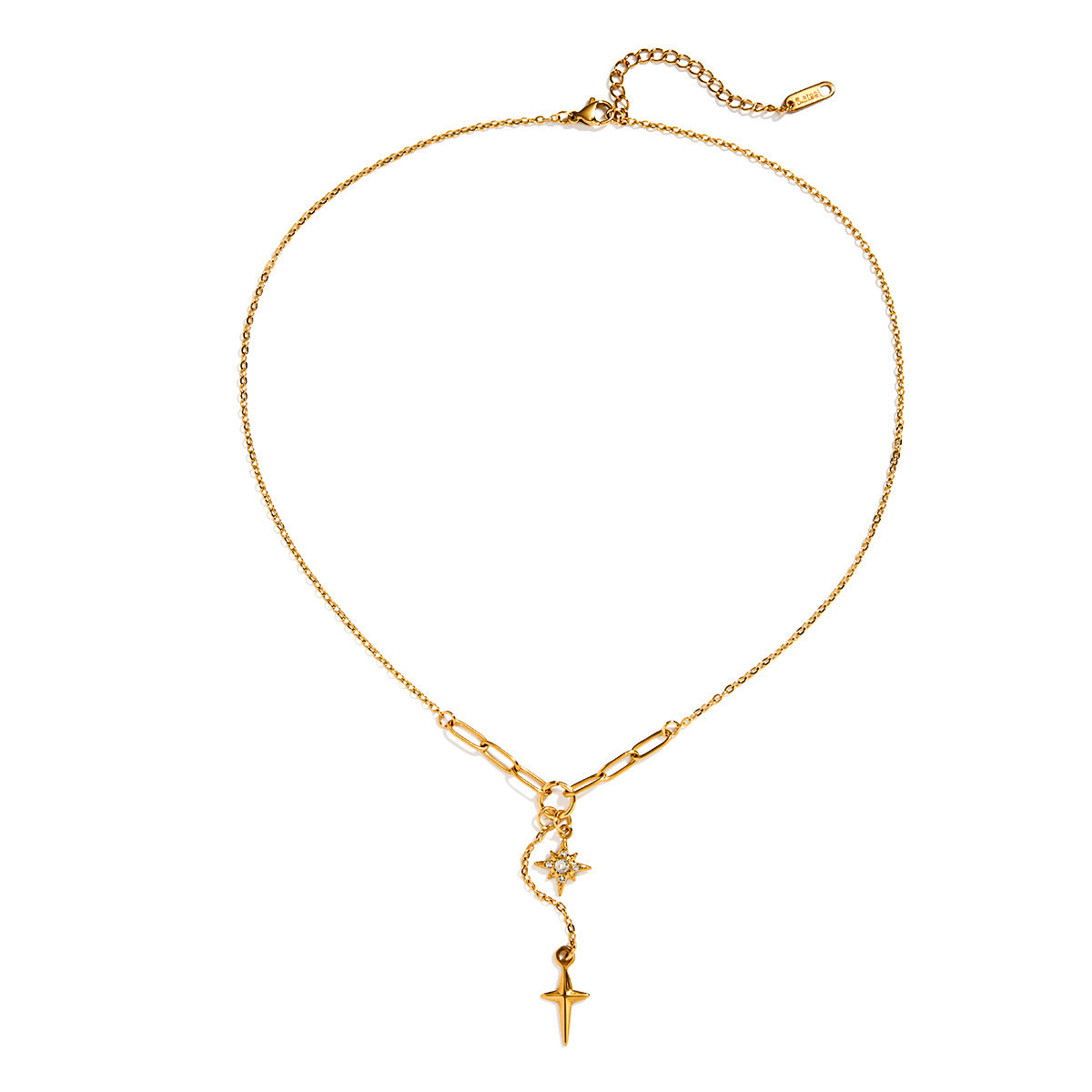 Zircon Inlay Layered Necklace 18K Gold Plated Steel