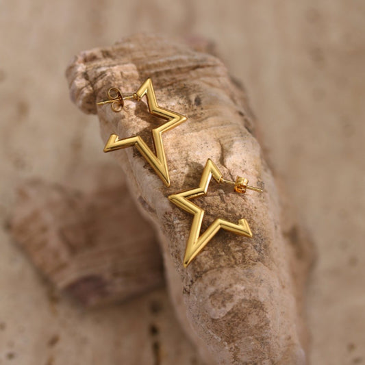 Cute Star Shape Stainless Steel 18K Gold Plated Earrings