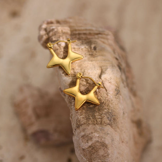 Cute Star Shape Stainless Steel 18K Gold Plated Earrings