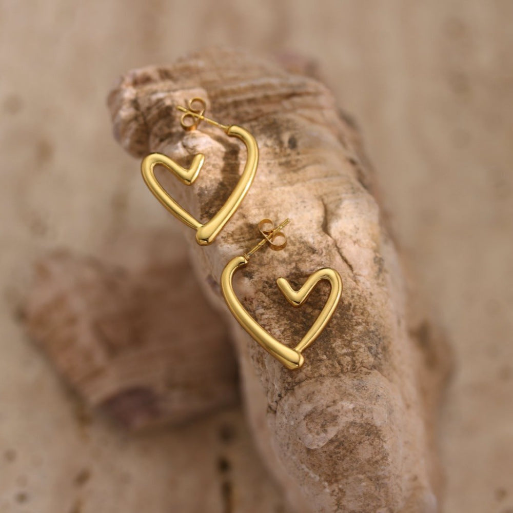 Cute Heart Shape Stainless Steel 18K Gold Plated Earrings