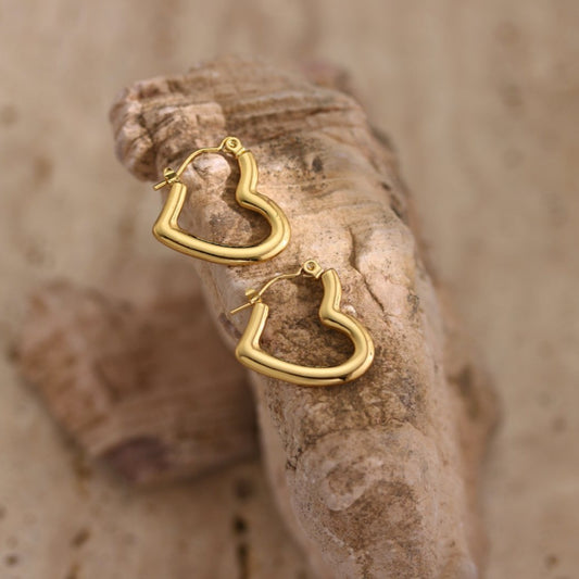 Cute Heart Shape Stainless Steel 18K Gold Plated Earrings
