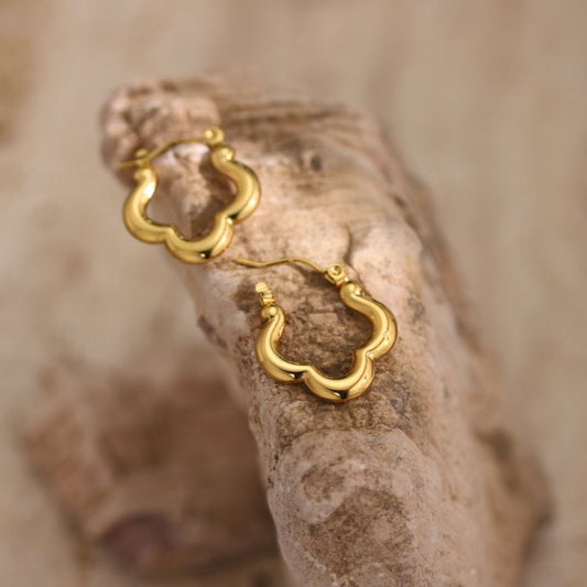 Cute Flower Shape Stainless Steel 18K Gold Plated Earrings