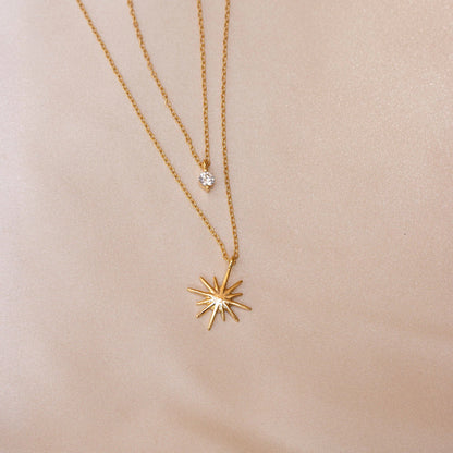Star Zircon Layered Necklace 18K Gold Plated Steel