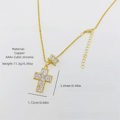 Zircon Cross Necklace 18K Gold Plated Steel